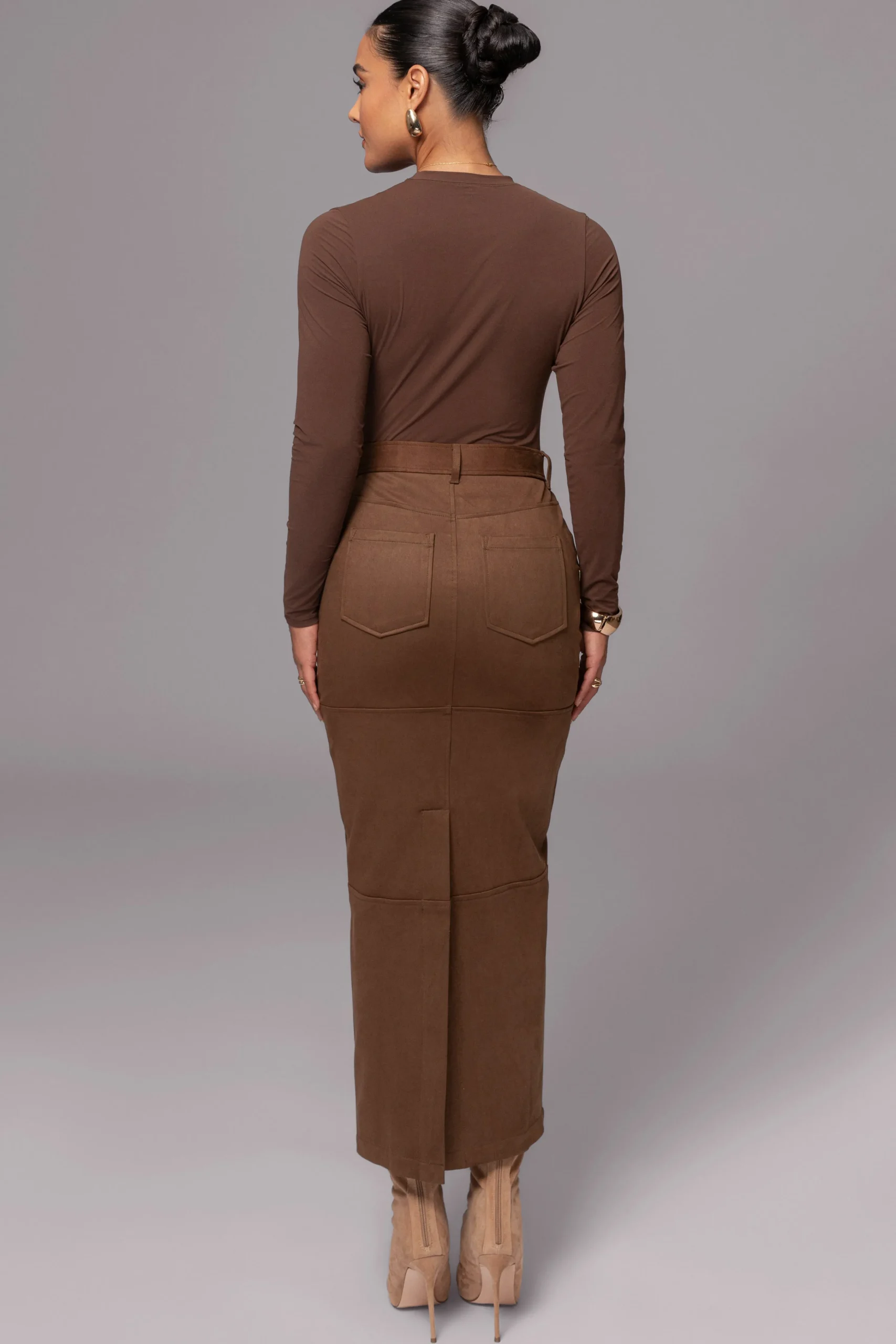 Chocolate Joy Suede Maxi Skirt*JLUXLABEL Sale