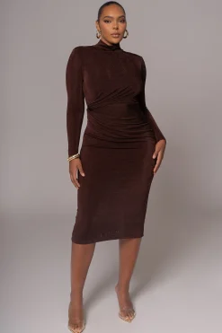 Chocolate Kara Mock Neck Dress*JLUXLABEL Discount