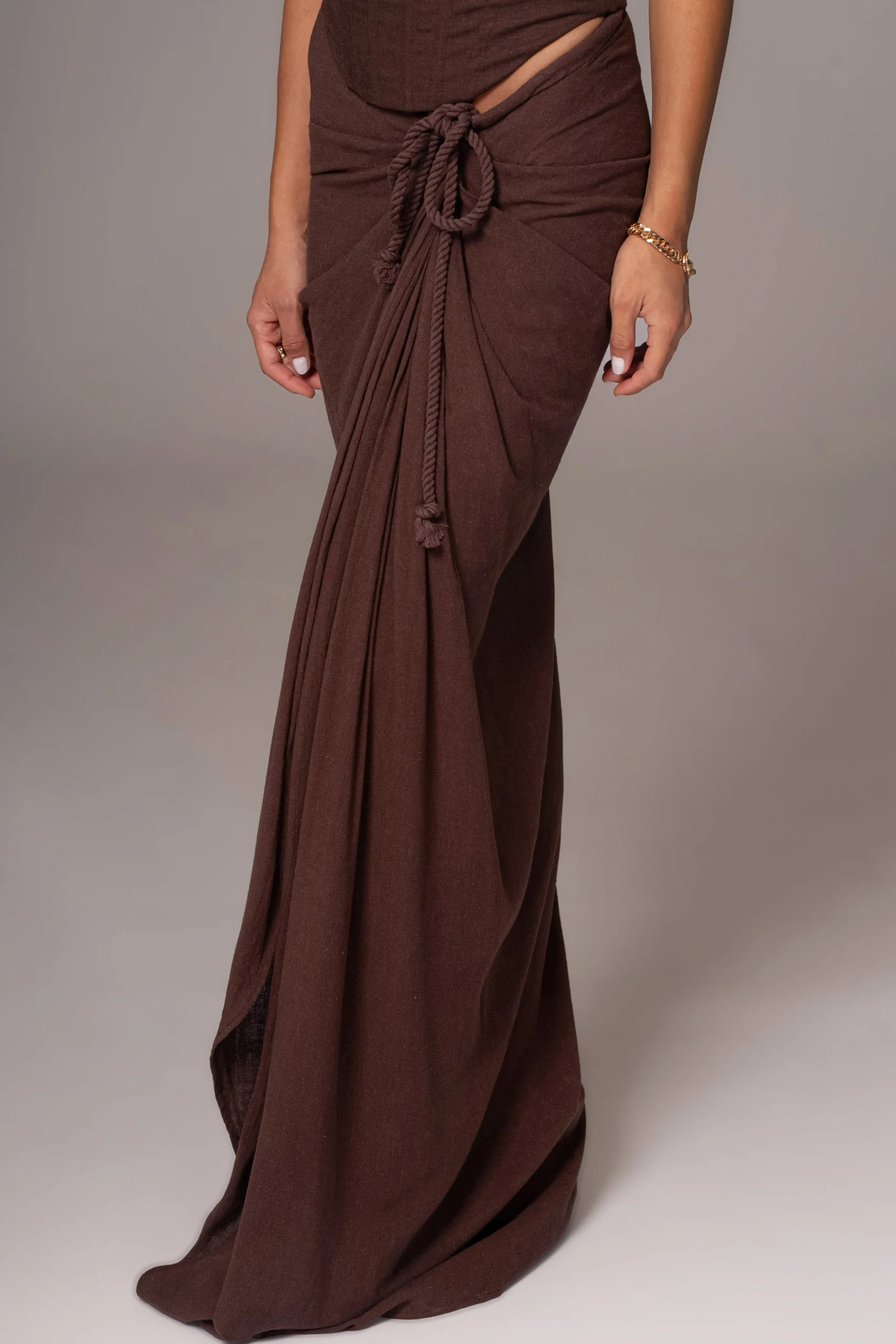 Chocolate Noelia Linen Slit Skirt*JLUXLABEL Outlet