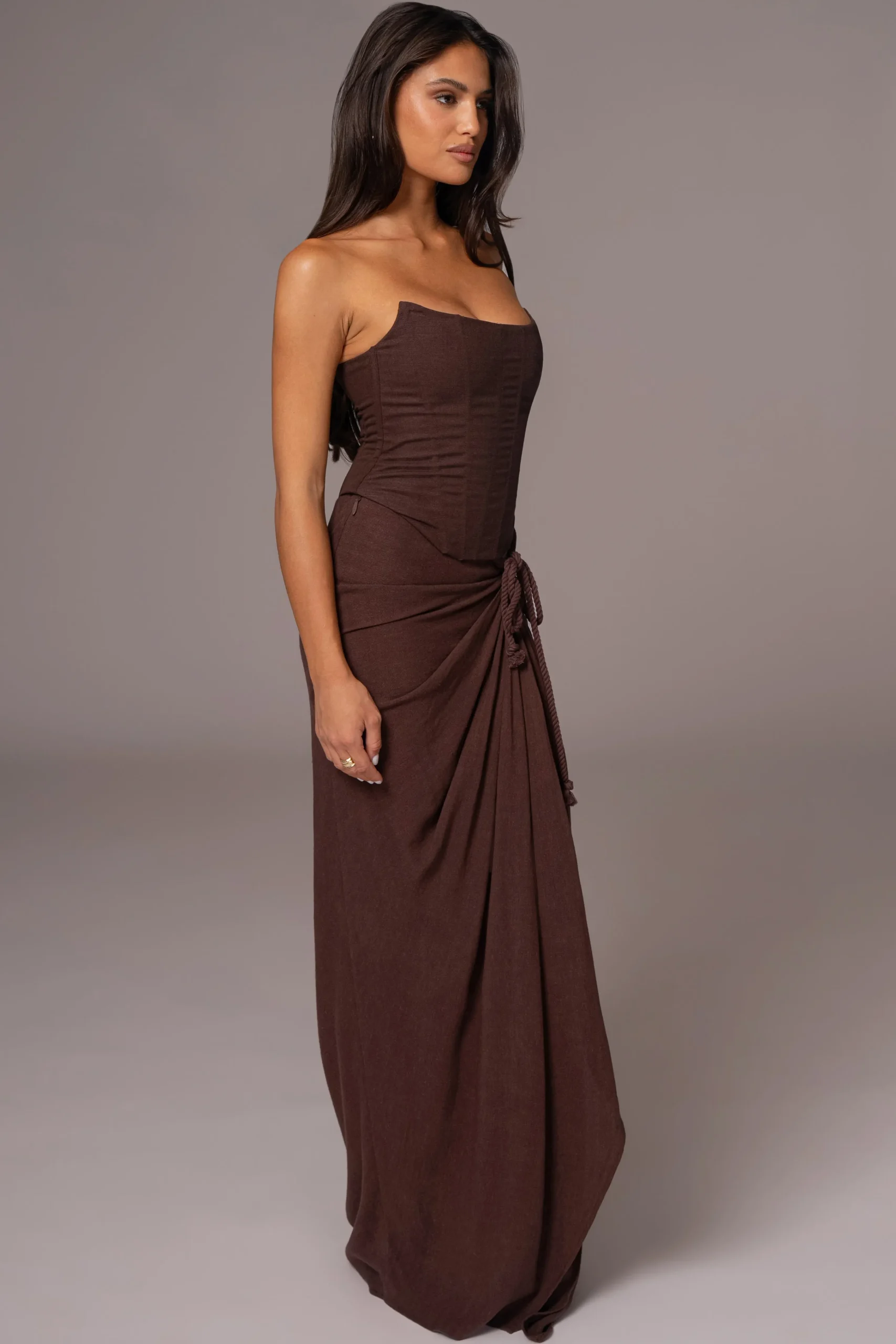 Chocolate Noelia Linen Slit Skirt*JLUXLABEL Outlet