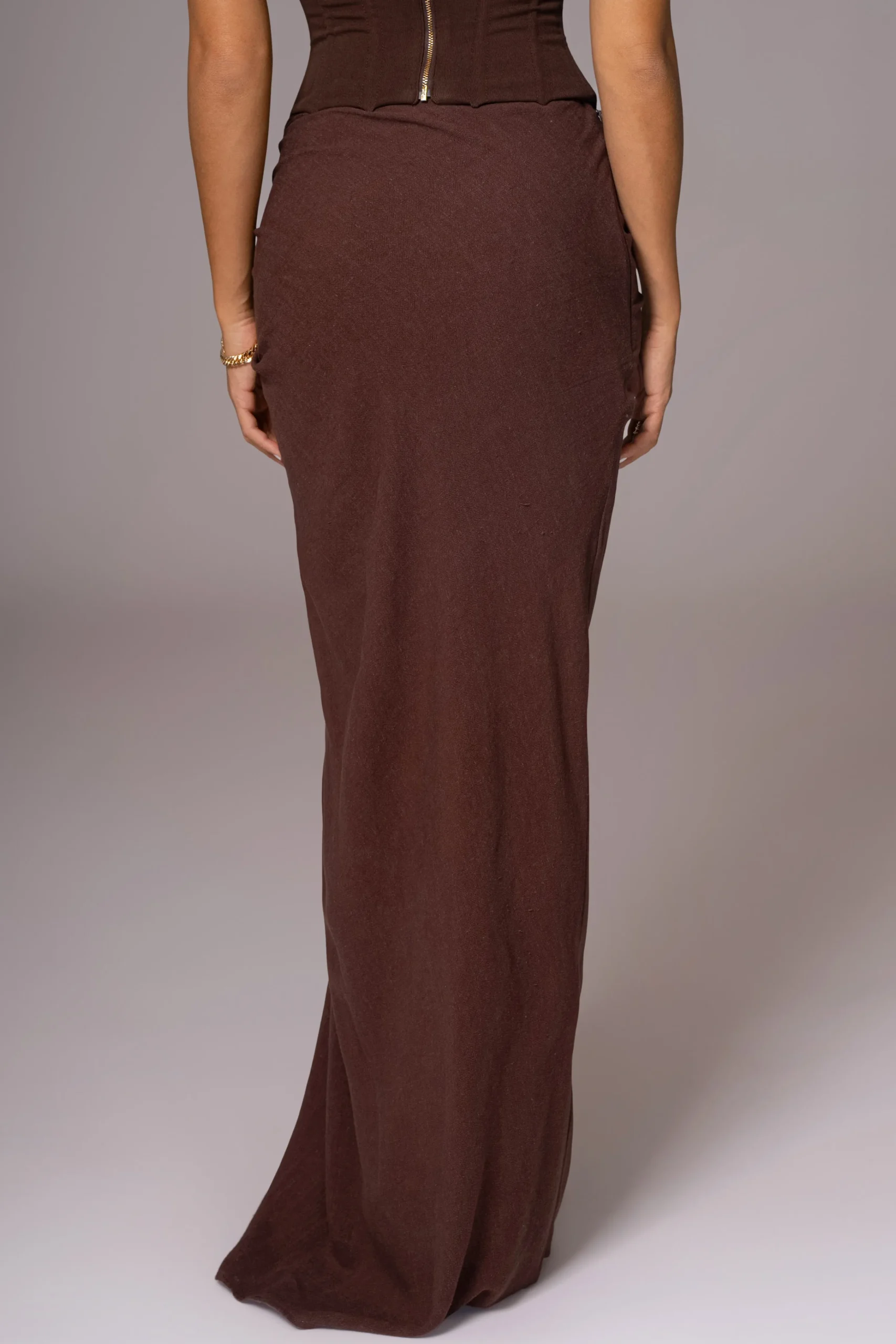 Chocolate Noelia Linen Slit Skirt*JLUXLABEL Outlet