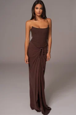 Chocolate Noelia Linen Slit Skirt*JLUXLABEL Outlet