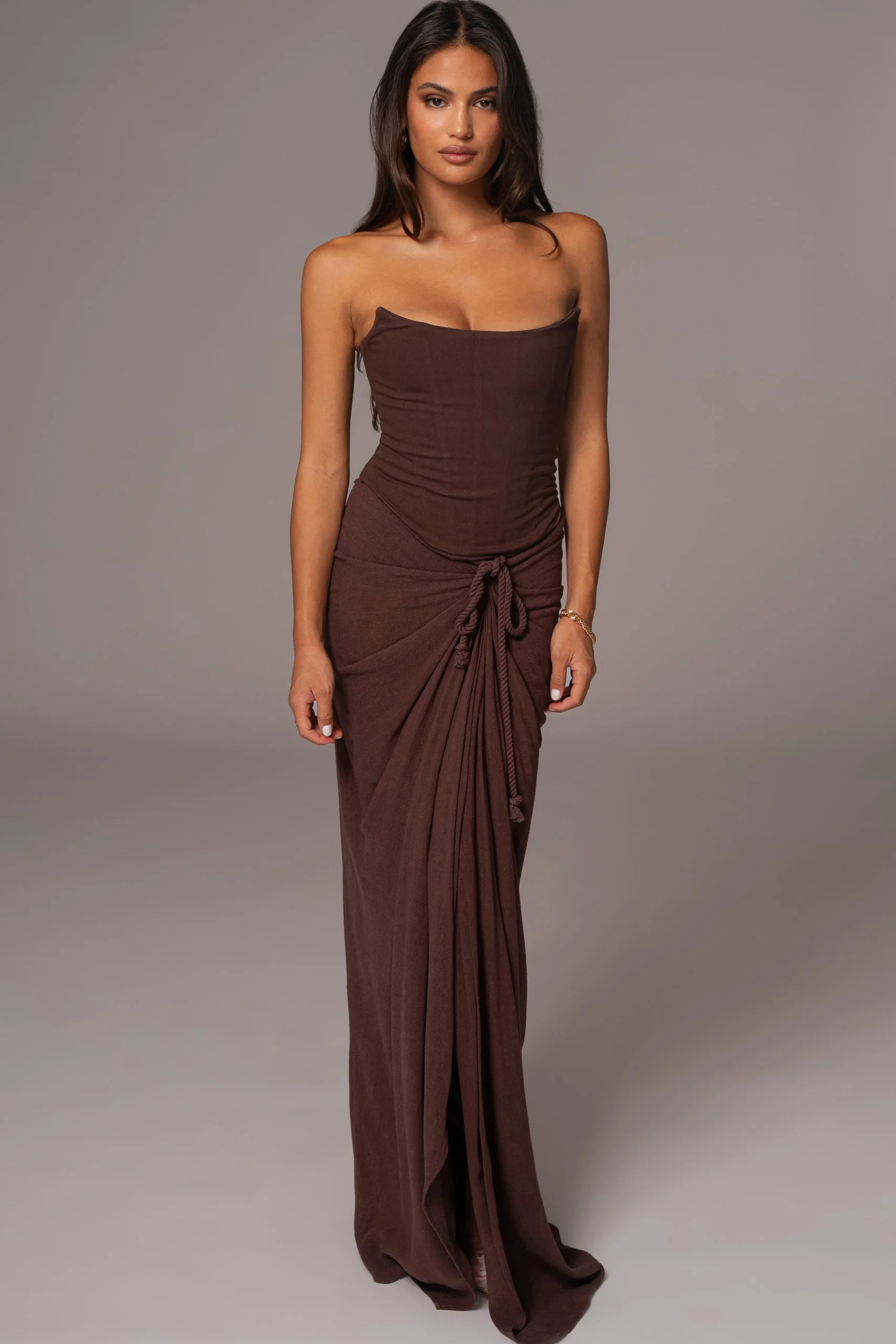 Chocolate Noelia Linen Slit Skirt*JLUXLABEL Outlet