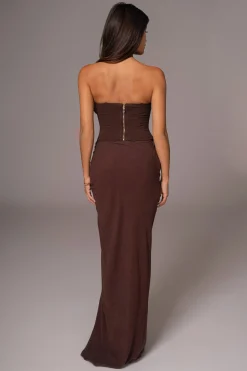 Chocolate Noelia Linen Slit Skirt*JLUXLABEL Outlet