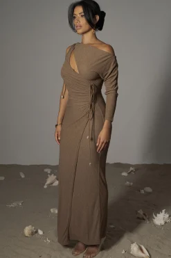 Chocolate Odelia Crinkled Maxi Dress*JLUXLABEL Fashion