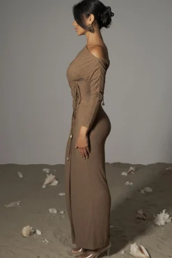 Chocolate Odelia Crinkled Maxi Dress*JLUXLABEL Fashion