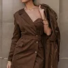 Chocolate One Shoulder Suede Blazer Dress*JLUXLABEL Sale