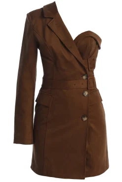 Chocolate One Shoulder Suede Blazer Dress*JLUXLABEL Sale