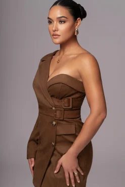 Chocolate One Shoulder Suede Blazer Dress*JLUXLABEL Sale