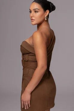 Chocolate One Shoulder Suede Blazer Dress*JLUXLABEL Sale