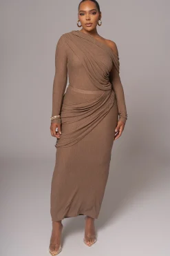 Chocolate Textured One Shoulder Bodysuit*JLUXLABEL Outlet