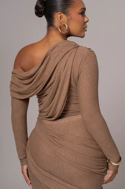 Chocolate Textured One Shoulder Bodysuit*JLUXLABEL Outlet