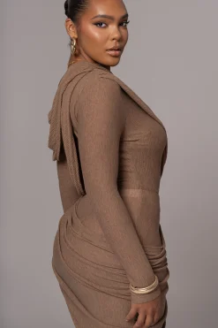 Chocolate Textured One Shoulder Bodysuit*JLUXLABEL Outlet