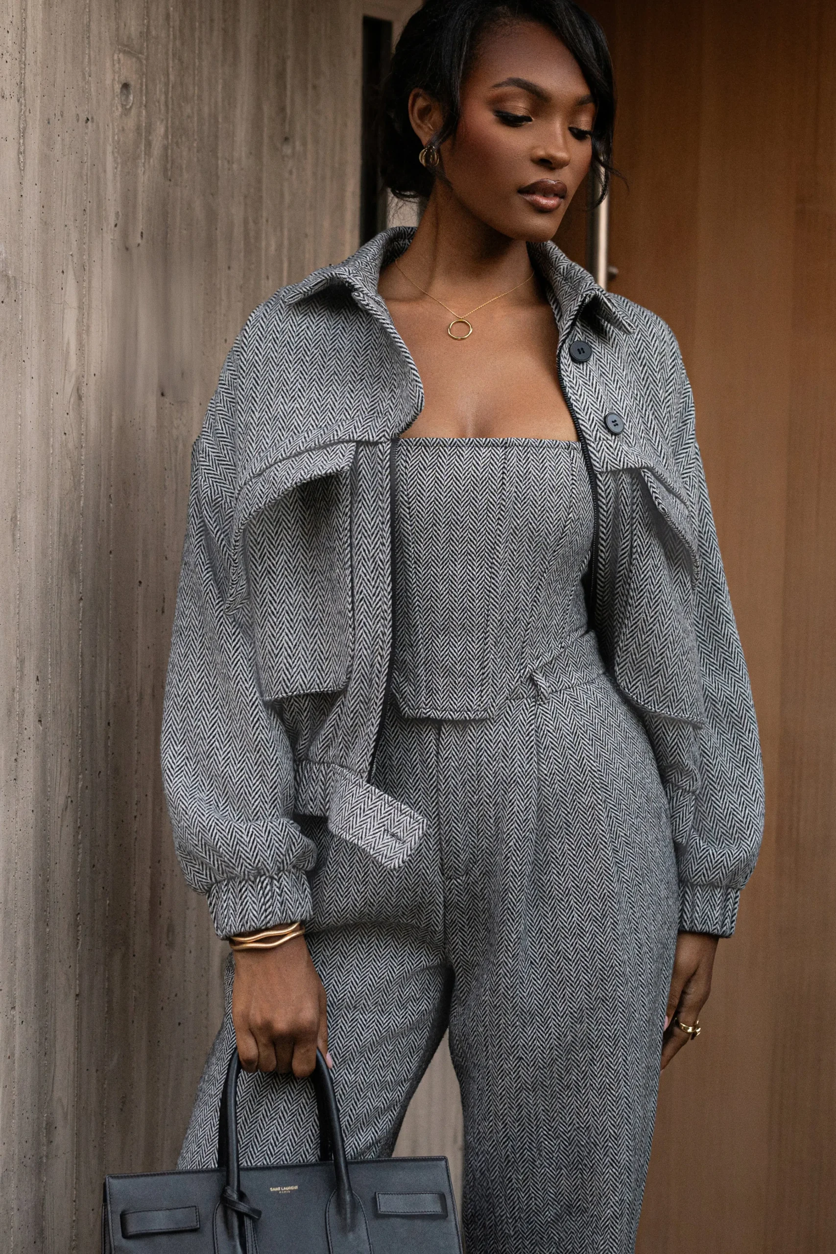 Classic Herringbone Bomber Jacket*JLUXLABEL Best