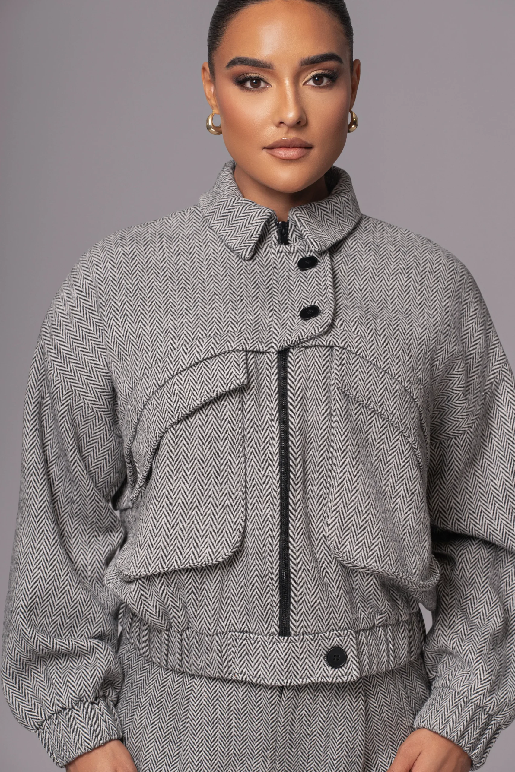 Classic Herringbone Bomber Jacket*JLUXLABEL Best