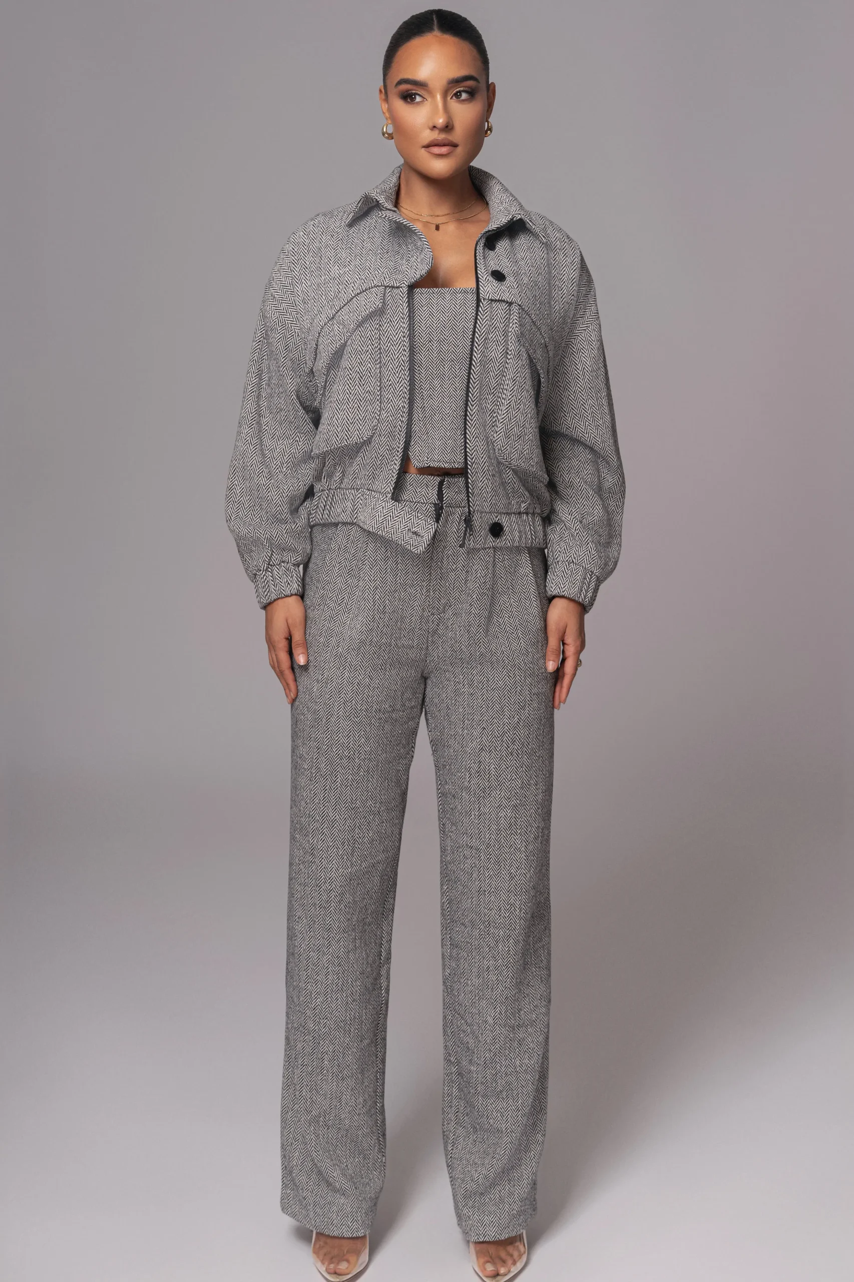 Classic Herringbone Bomber Jacket*JLUXLABEL Best