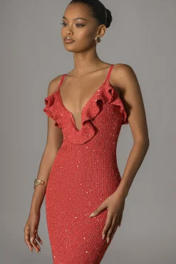 Coral Midnight Sparkle Maxi Dress*JLUXLABEL Online