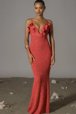 Coral Midnight Sparkle Maxi Dress*JLUXLABEL Online