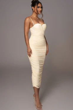 Cream Arcadia Mesh Midi Dress*JLUXLABEL Sale