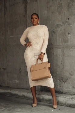 Cream Autumn Knit Maxi Dress*JLUXLABEL Clearance