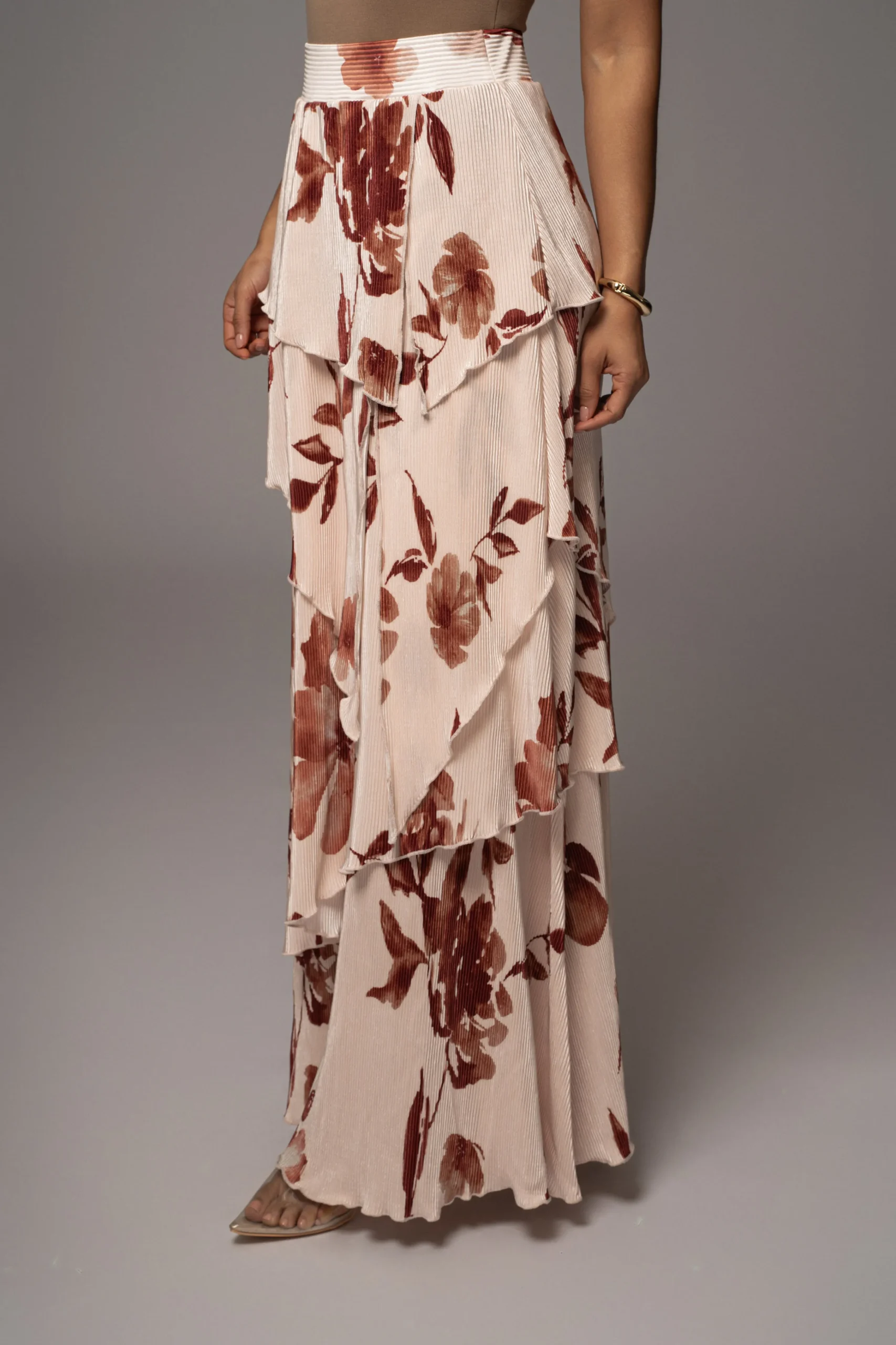 Cream Floral Kamira Tiered Skirt*JLUXLABEL Online