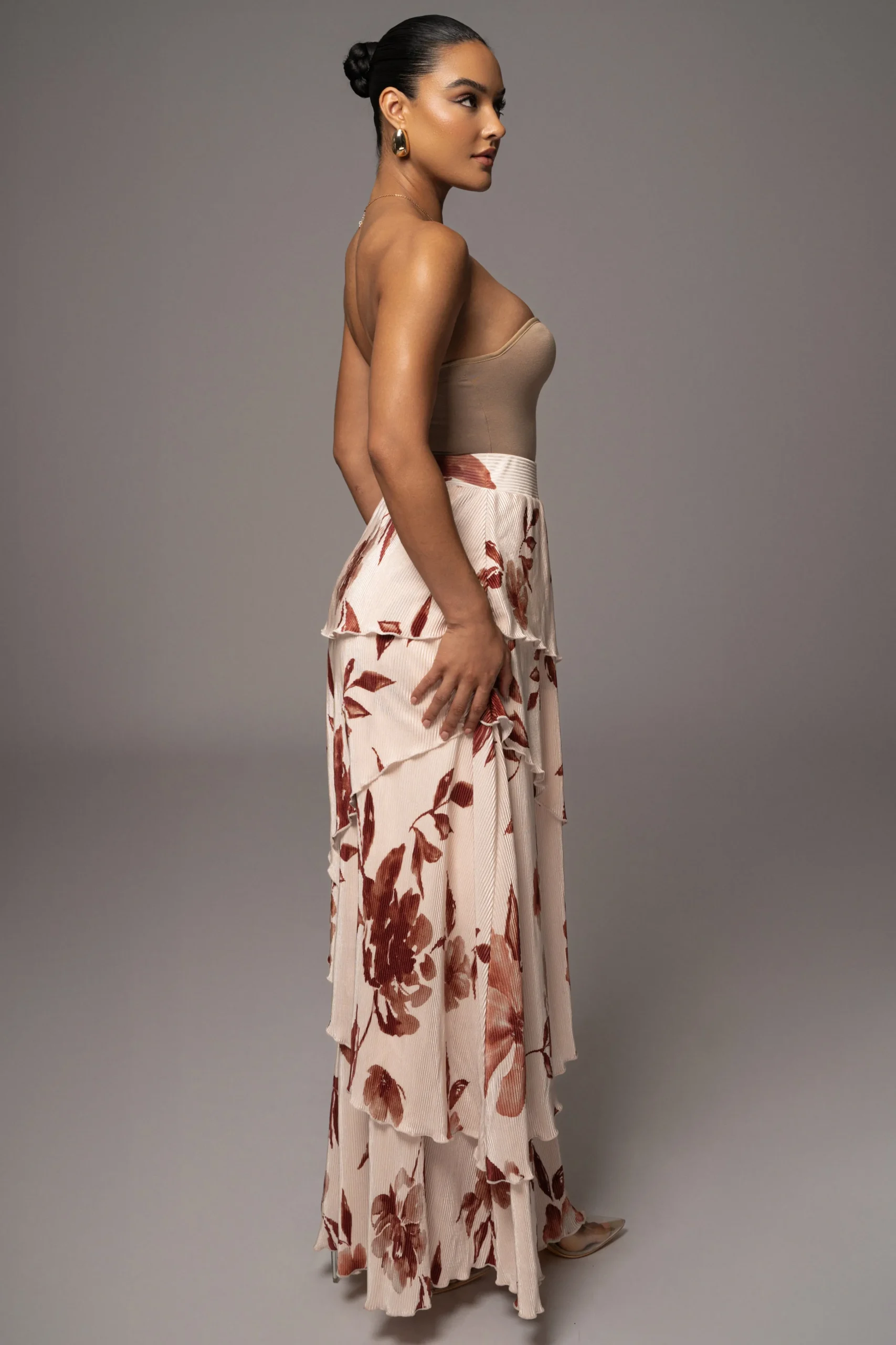 Cream Floral Kamira Tiered Skirt*JLUXLABEL Online