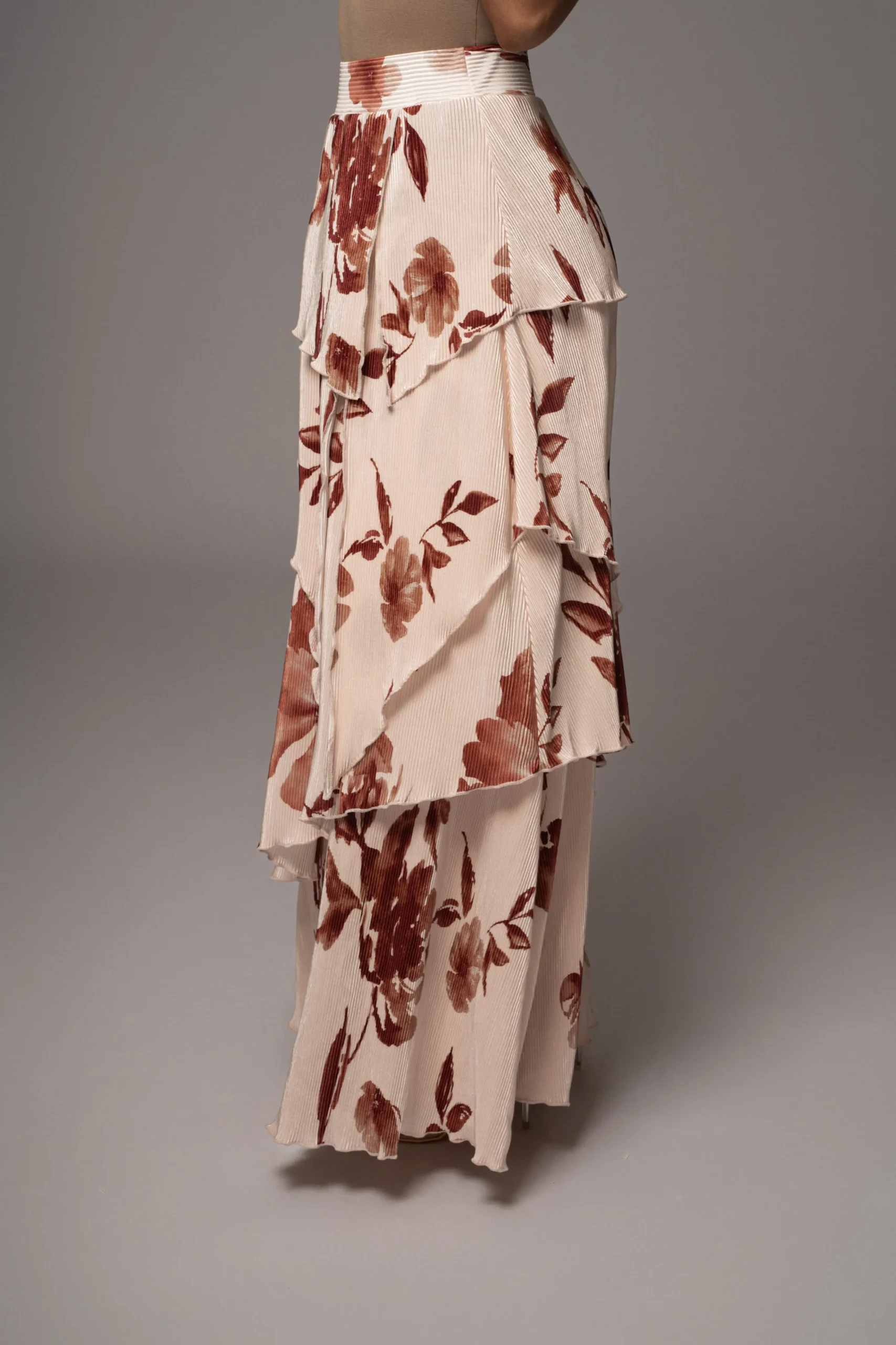 Cream Floral Kamira Tiered Skirt*JLUXLABEL Online