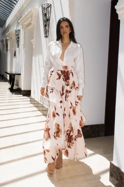 Cream Floral Kamira Tiered Skirt*JLUXLABEL Online