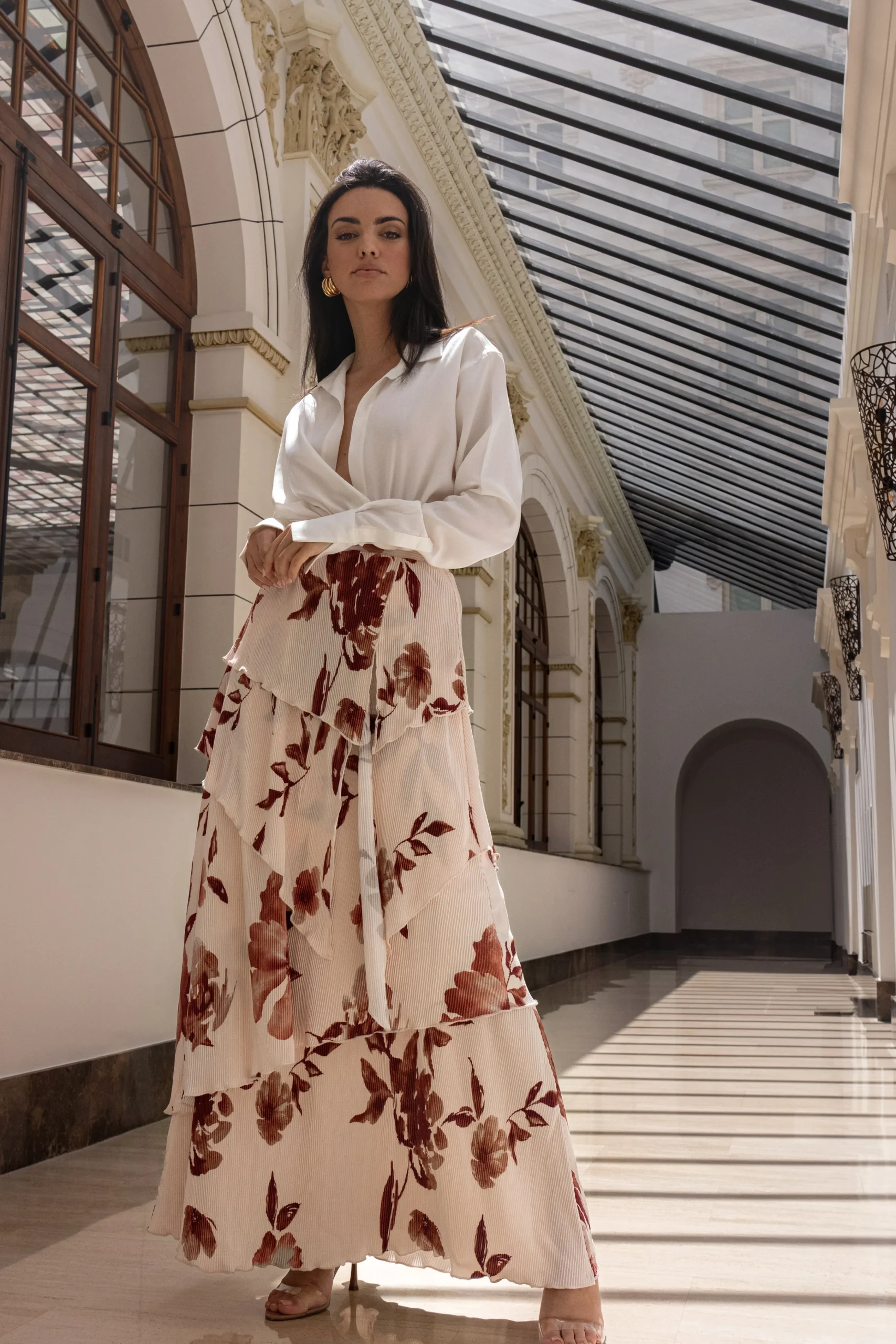 Cream Floral Kamira Tiered Skirt*JLUXLABEL Online