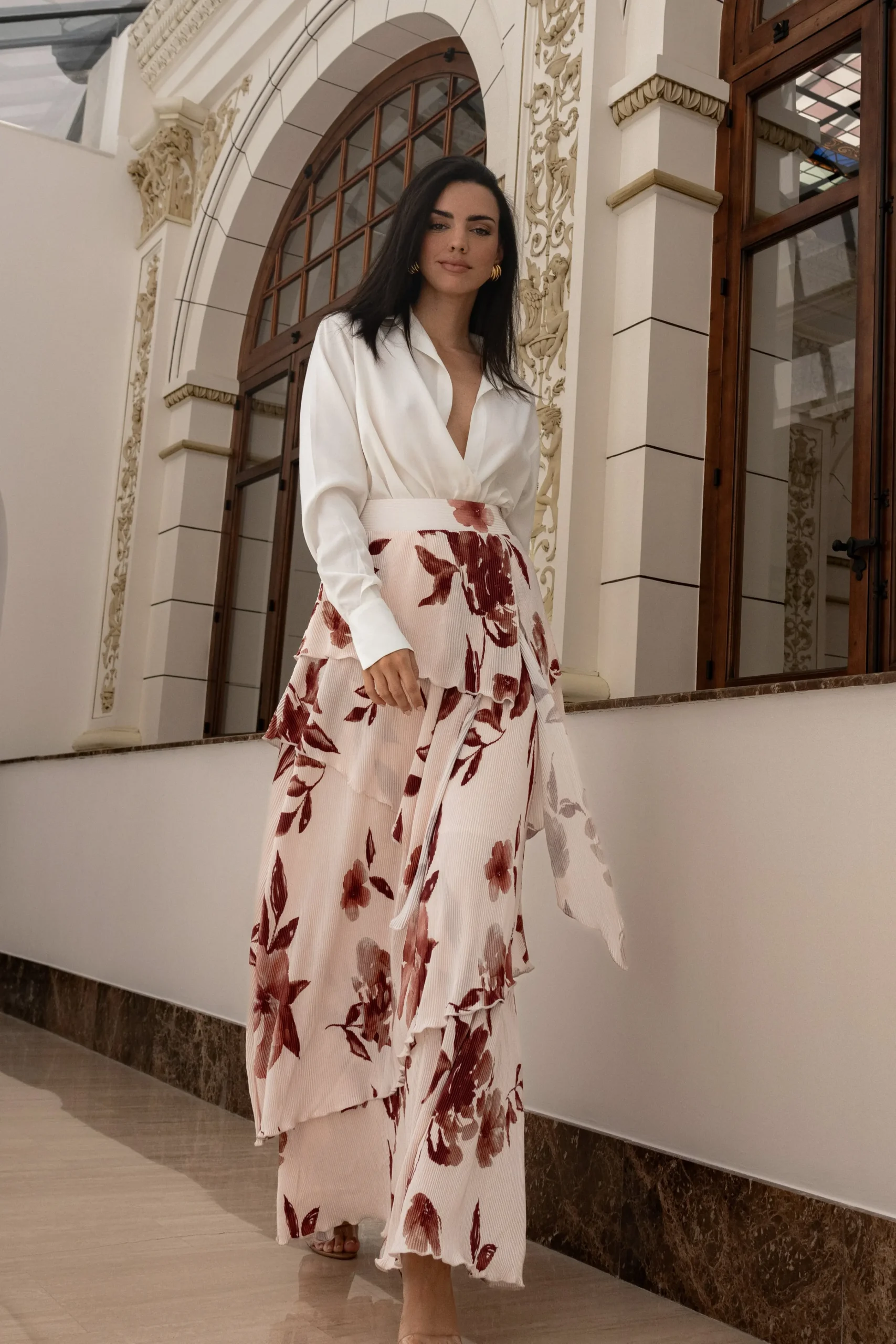 Cream Floral Kamira Tiered Skirt*JLUXLABEL Online