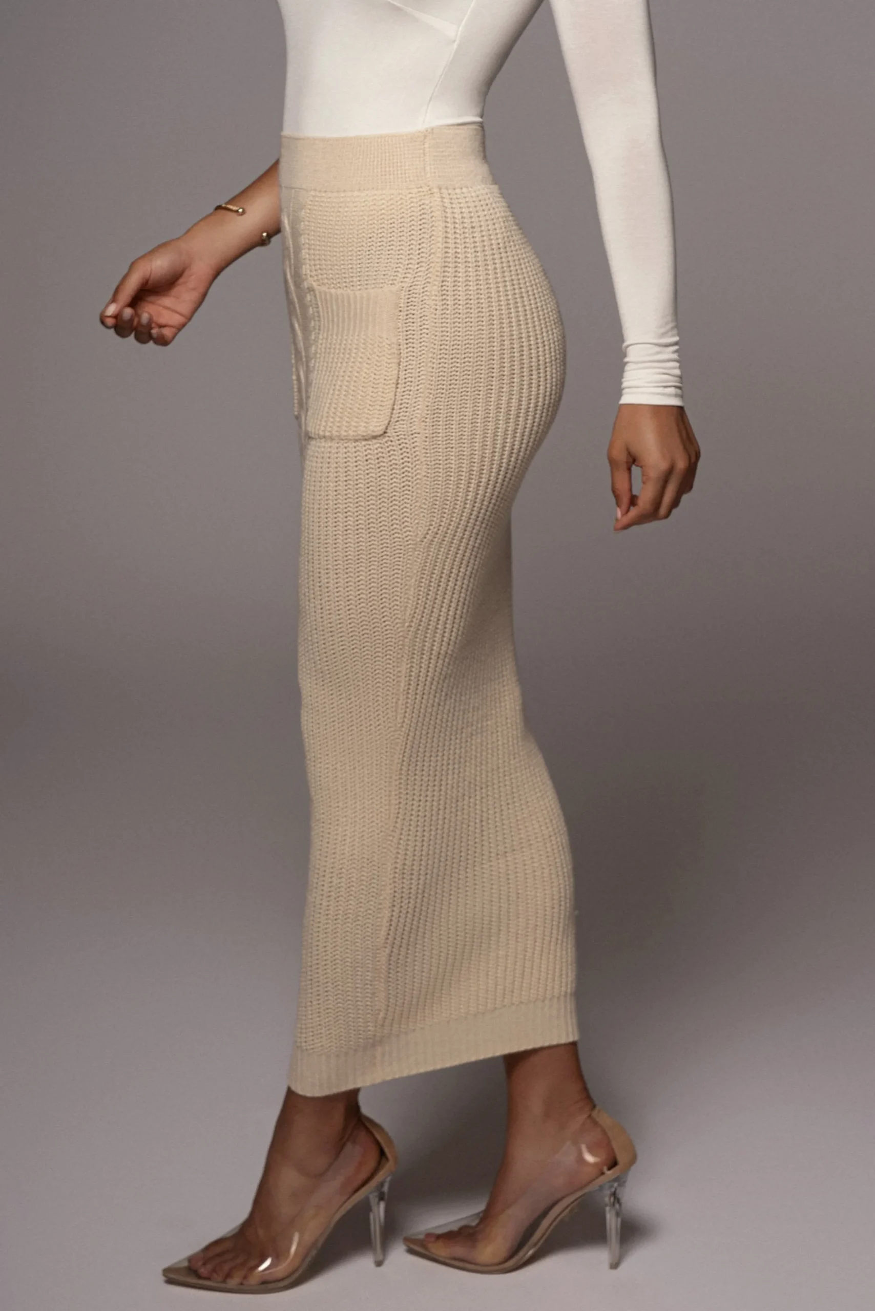 Cream Missy Cable Sweater Midi Skirt*JLUXLABEL Online