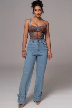 Dark Denim Illusion Mesh Bustier*JLUXLABEL Best