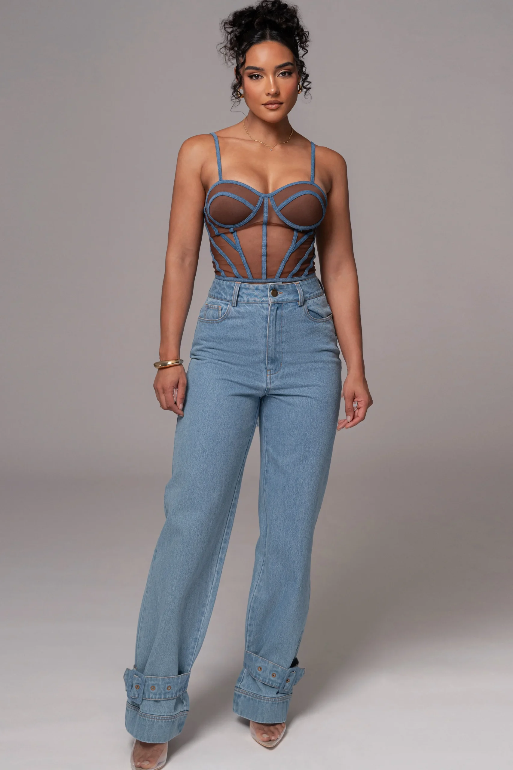 Dark Denim Illusion Mesh Bustier*JLUXLABEL Best