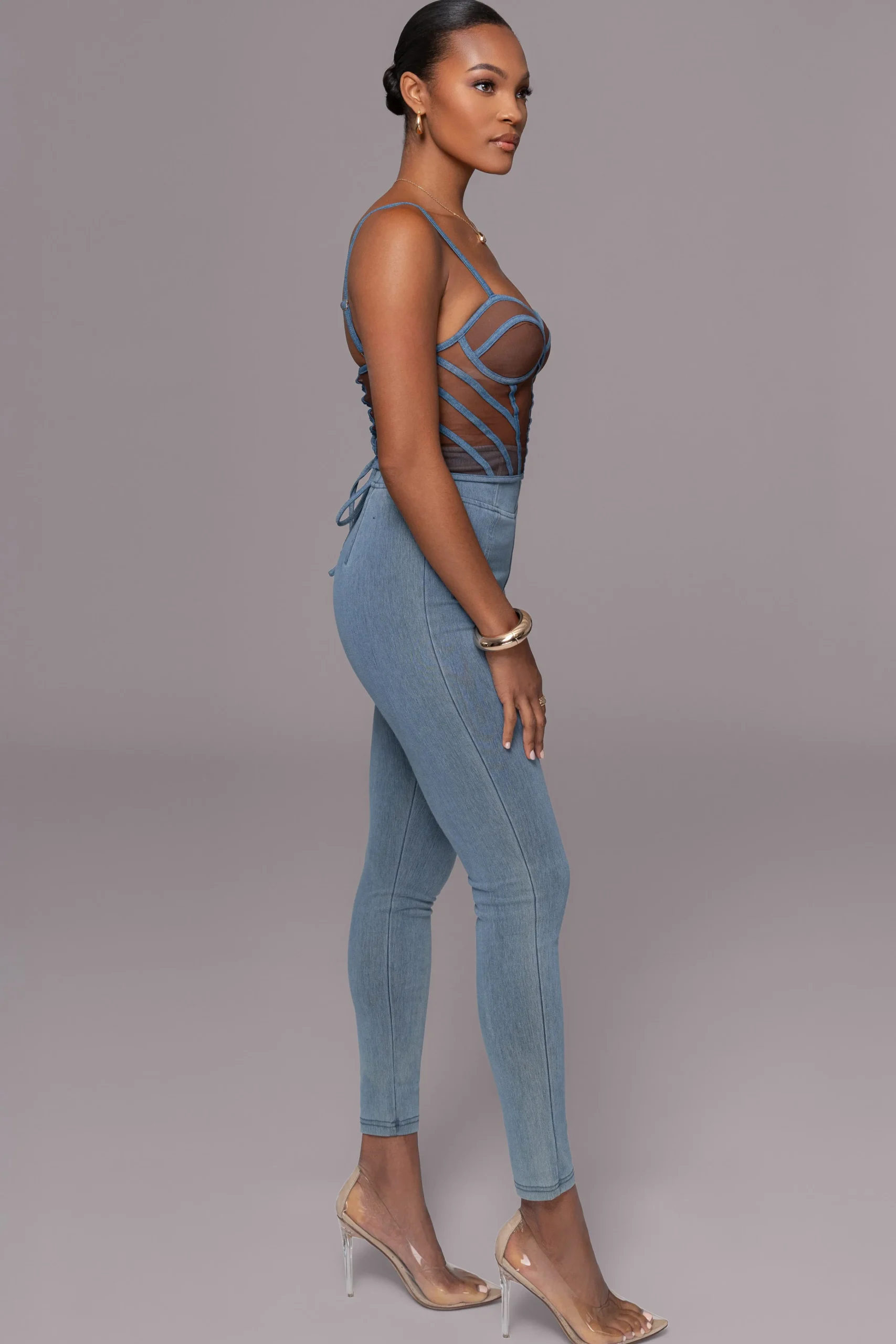 Dark Denim Illusion Mesh Bustier*JLUXLABEL Best