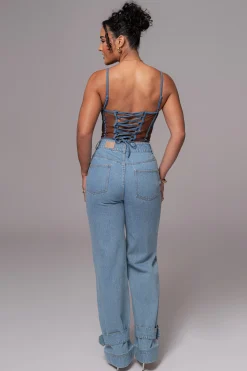 Dark Denim Illusion Mesh Bustier*JLUXLABEL Best