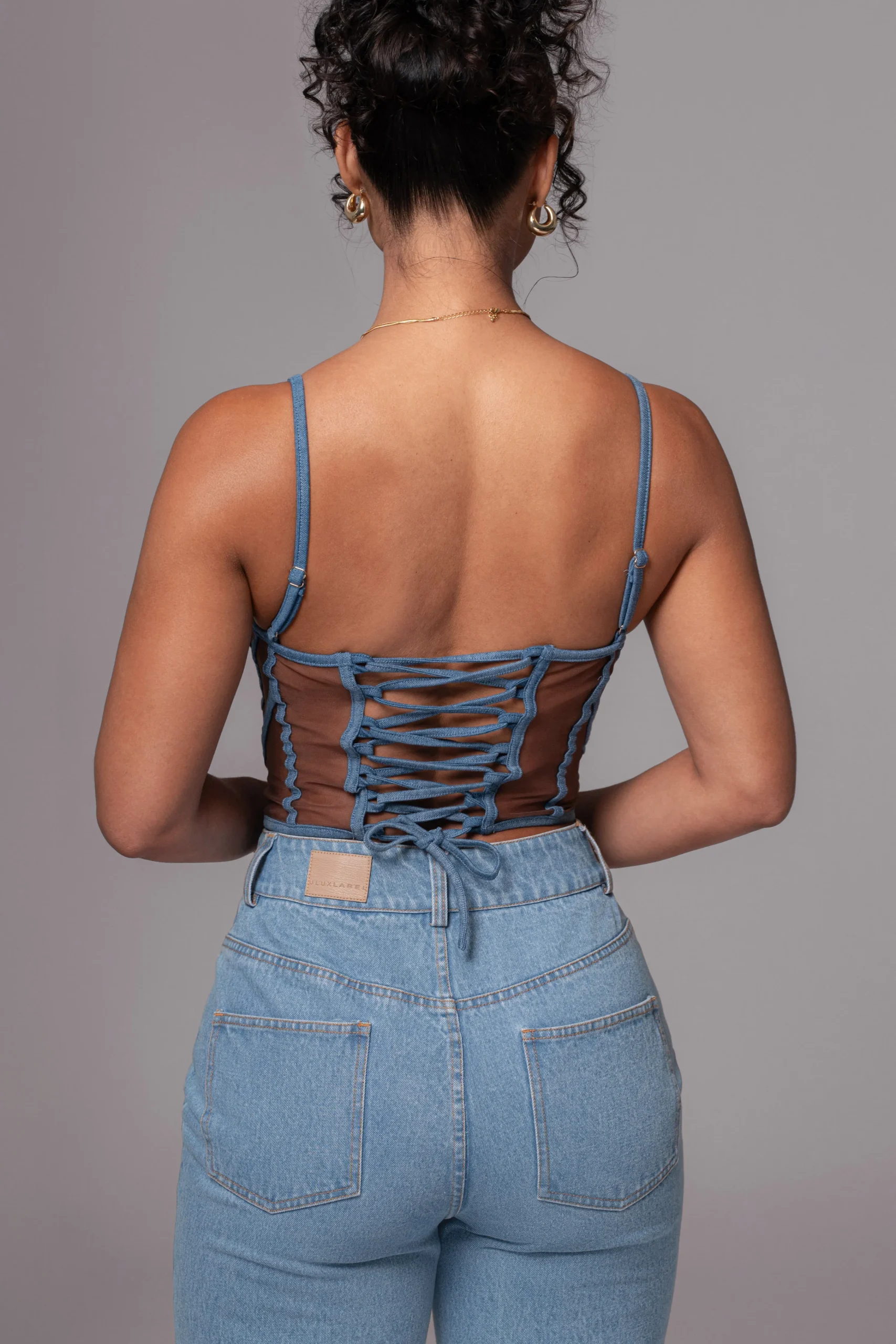 Dark Denim Illusion Mesh Bustier*JLUXLABEL Best