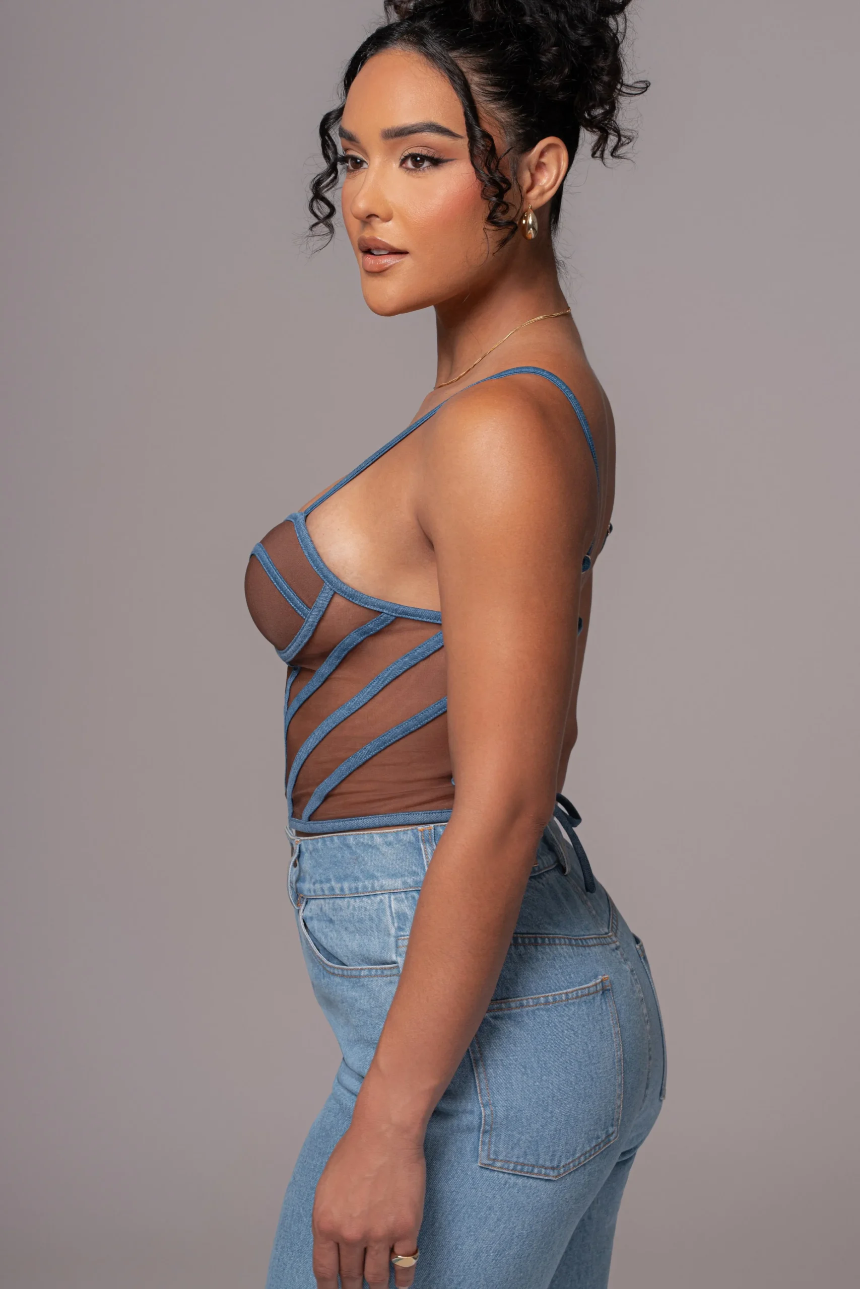 Dark Denim Illusion Mesh Bustier*JLUXLABEL Best