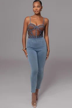 Dark Denim Illusion Mesh Bustier*JLUXLABEL Best