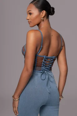 Dark Denim Illusion Mesh Bustier*JLUXLABEL Best