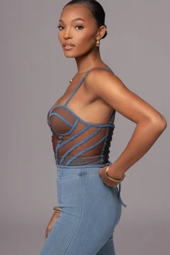 Dark Denim Illusion Mesh Bustier*JLUXLABEL Best