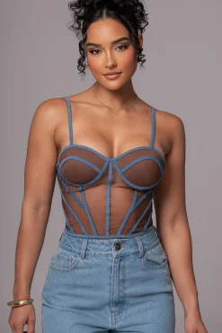 Dark Denim Illusion Mesh Bustier*JLUXLABEL Best