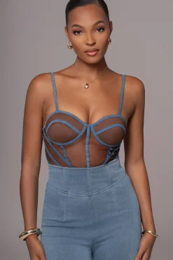 Dark Denim Illusion Mesh Bustier*JLUXLABEL Best