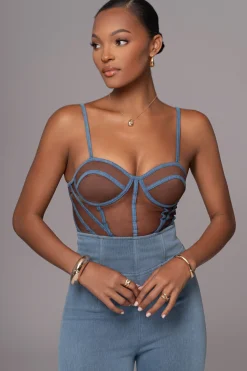 Dark Denim Illusion Mesh Bustier*JLUXLABEL Best