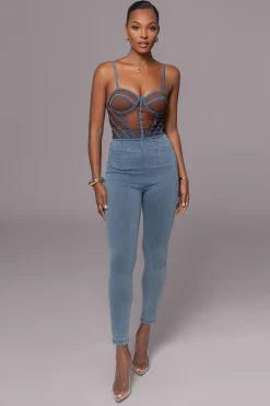 Dark Denim Illusion Mesh Bustier*JLUXLABEL Best
