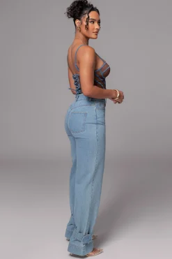 Dark Denim Illusion Mesh Bustier*JLUXLABEL Best