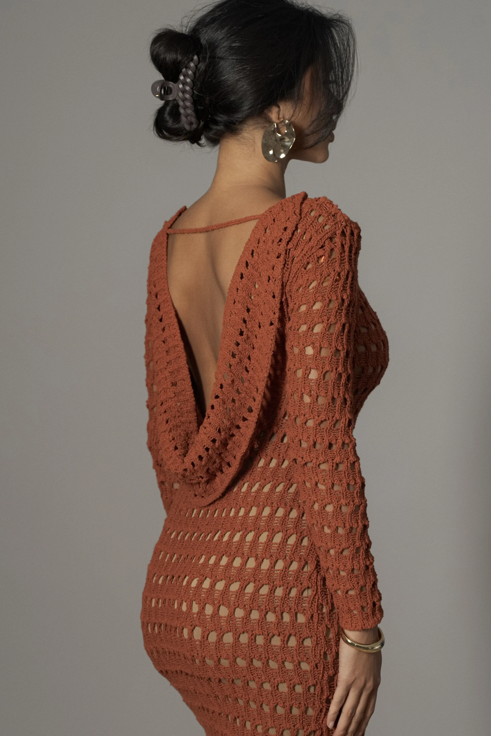 Dark Terra Cotta Serene Wonders Crochet Dress*JLUXLABEL Outlet
