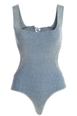 Denim/White Deana Ribbed Bodysuit*JLUXLABEL Hot