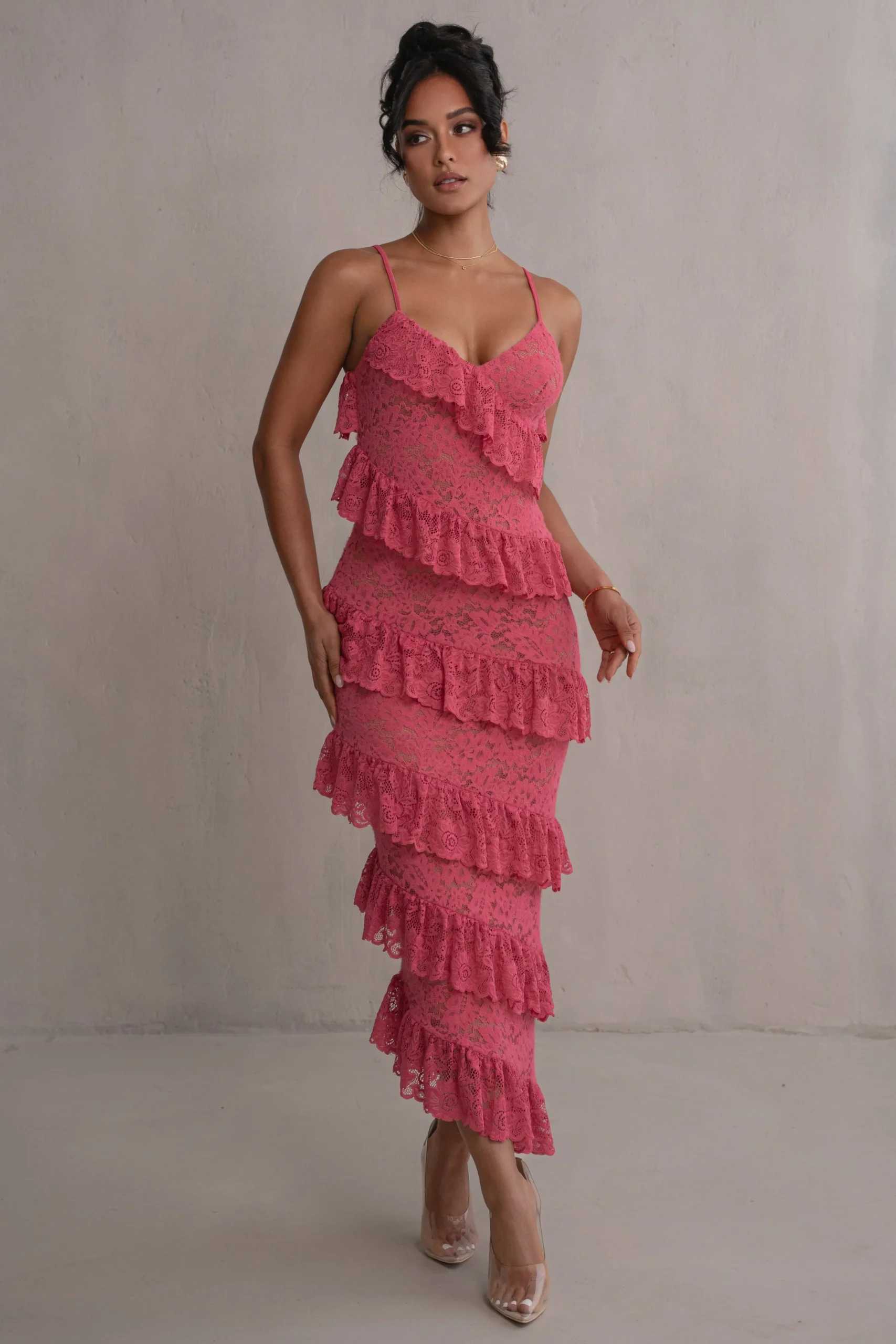 Fuchsia Feeling Of Forever Ruffle Dress*JLUXLABEL Clearance