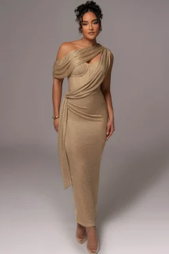 Gold Metallic Celestina Draped Maxi Dress*JLUXLABEL Online