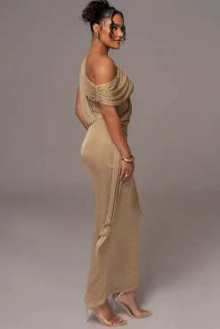 Gold Metallic Celestina Draped Maxi Dress*JLUXLABEL Online